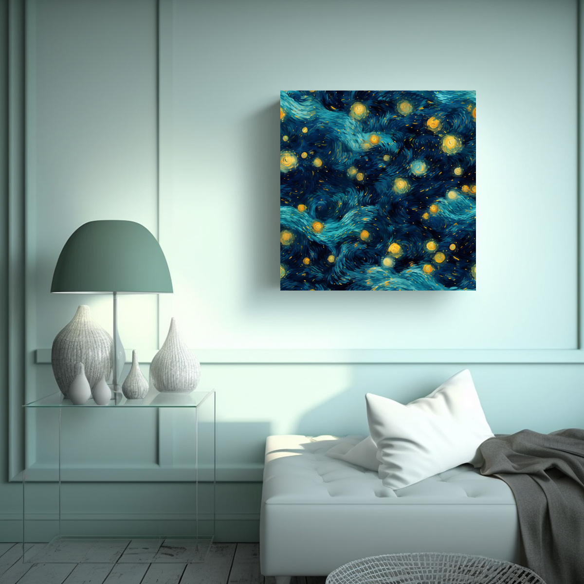 PINTURA DECORATIVA: NOCHE ESTRELLADA EN ESTILO 40X40 CM - 2