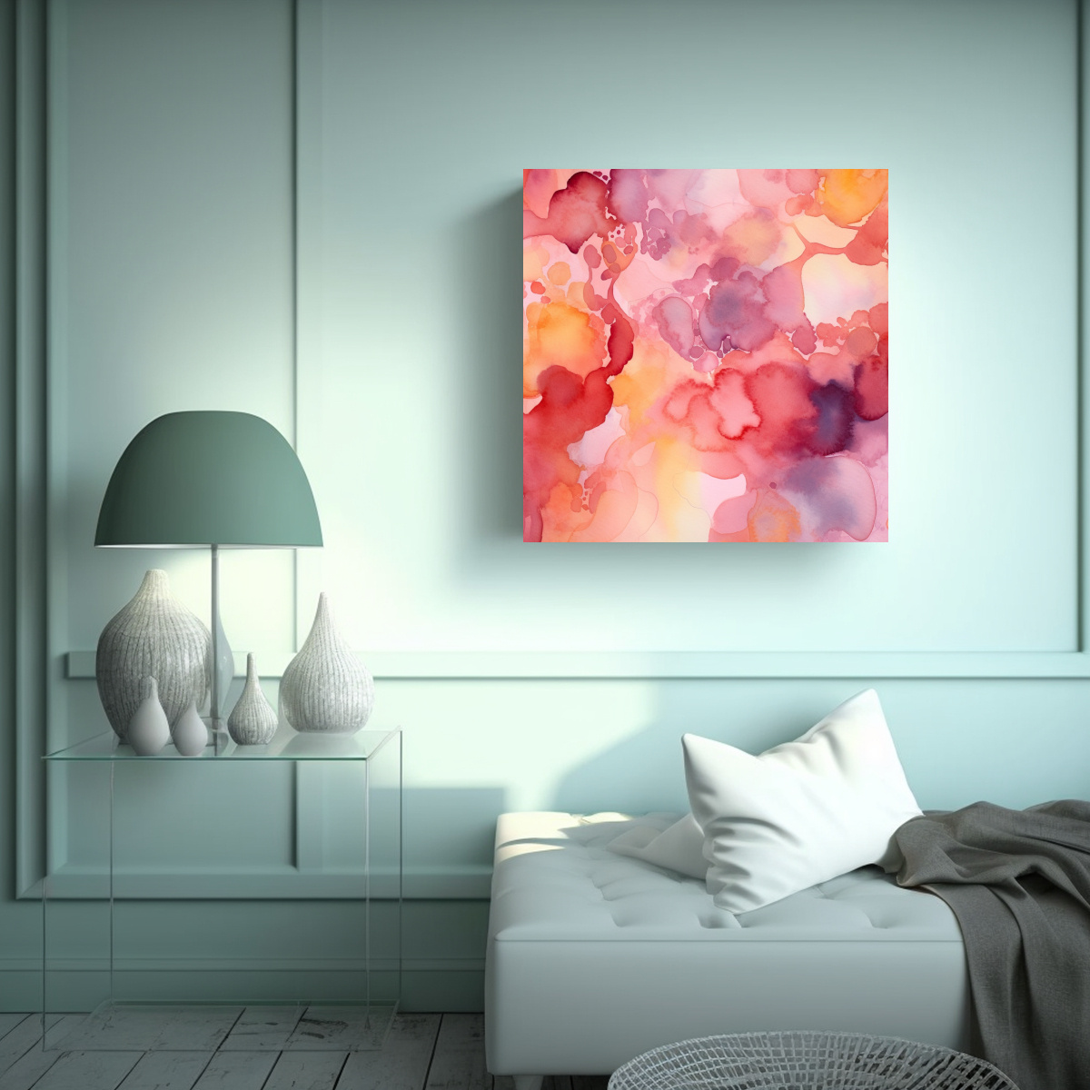 CUADRO DECORATIVO DE MOTIVOS DE ACUARELA DELICADA 100X100 CM - 2