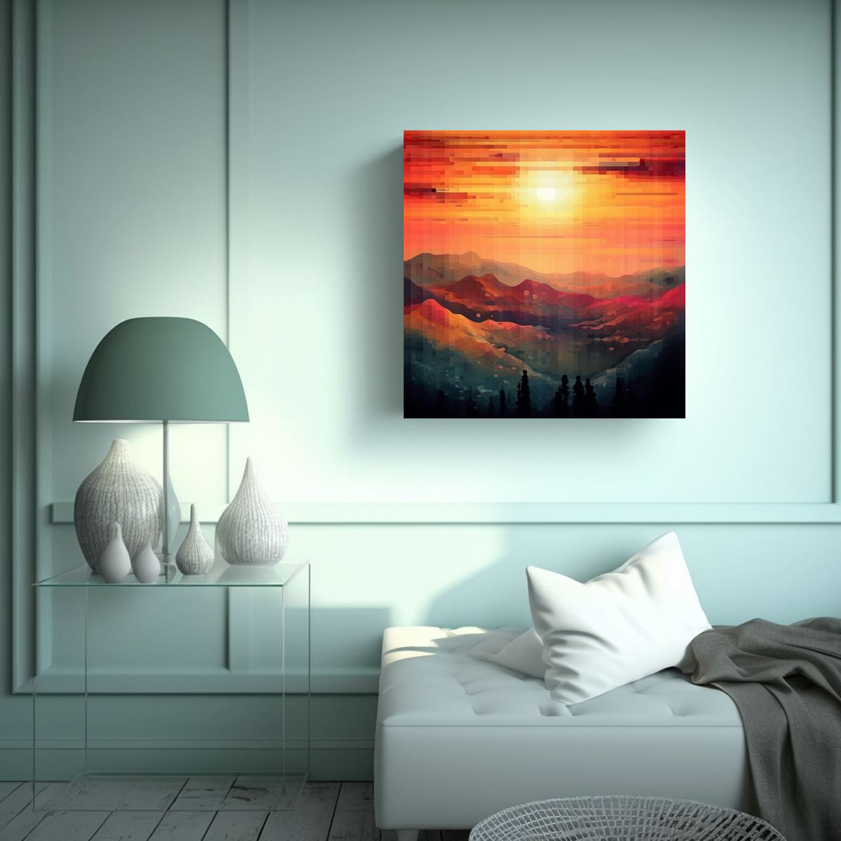 CUADRO JUVENIL: FINAS LÍNEAS EN PAISAJE OSCURO Y 80X80 CM - 2