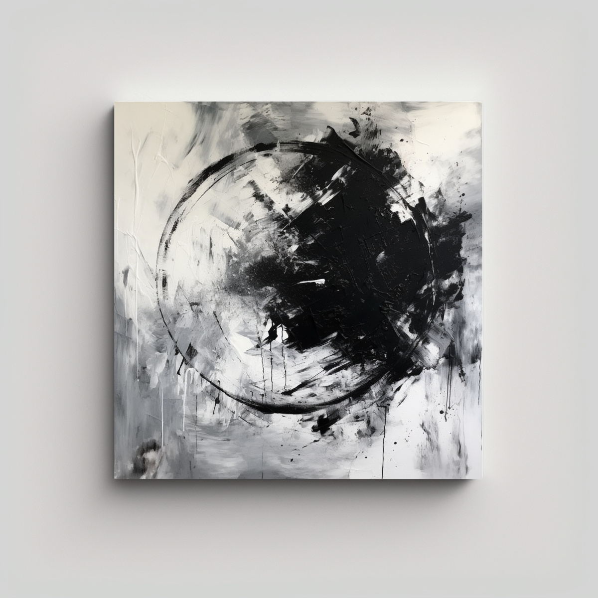 PINTURA ABSTRACTA EN BLANCO Y NEGRO SIN MARCO, 40X40 CM - 1