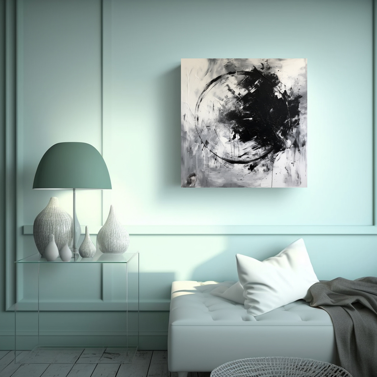 PINTURA ABSTRACTA EN BLANCO Y NEGRO SIN MARCO, 40X40 CM - 2