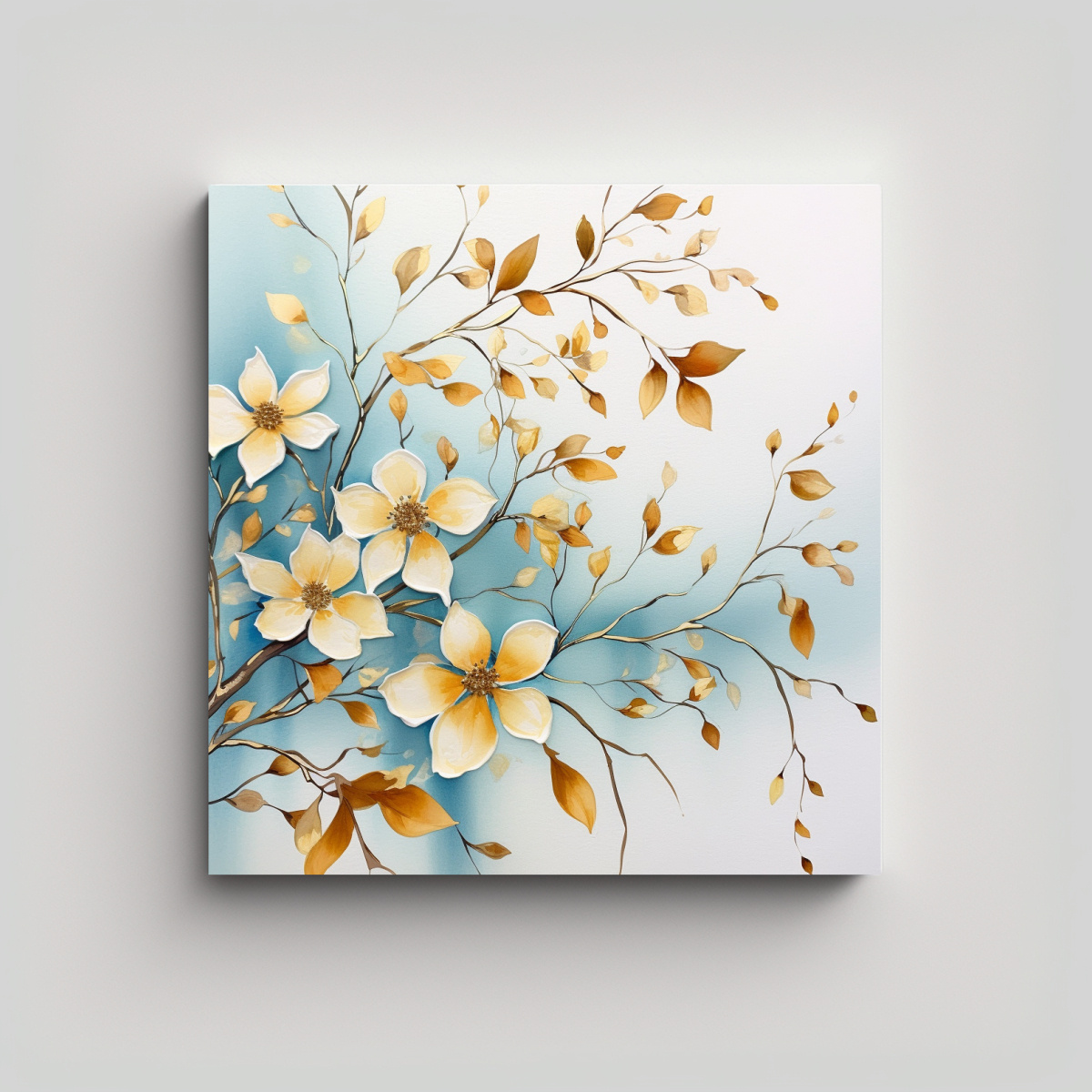 CUADRO TELA SUBLIMADA CON RAMAS DE FLORES DE 100X100 CM - 1