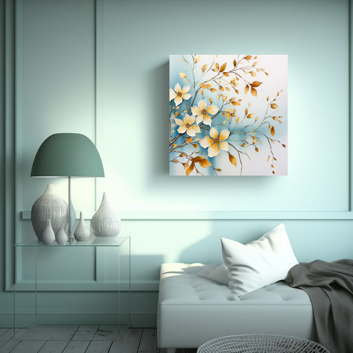 CUADRO TELA SUBLIMADA CON RAMAS DE FLORES DE 100X100 CM - 2
