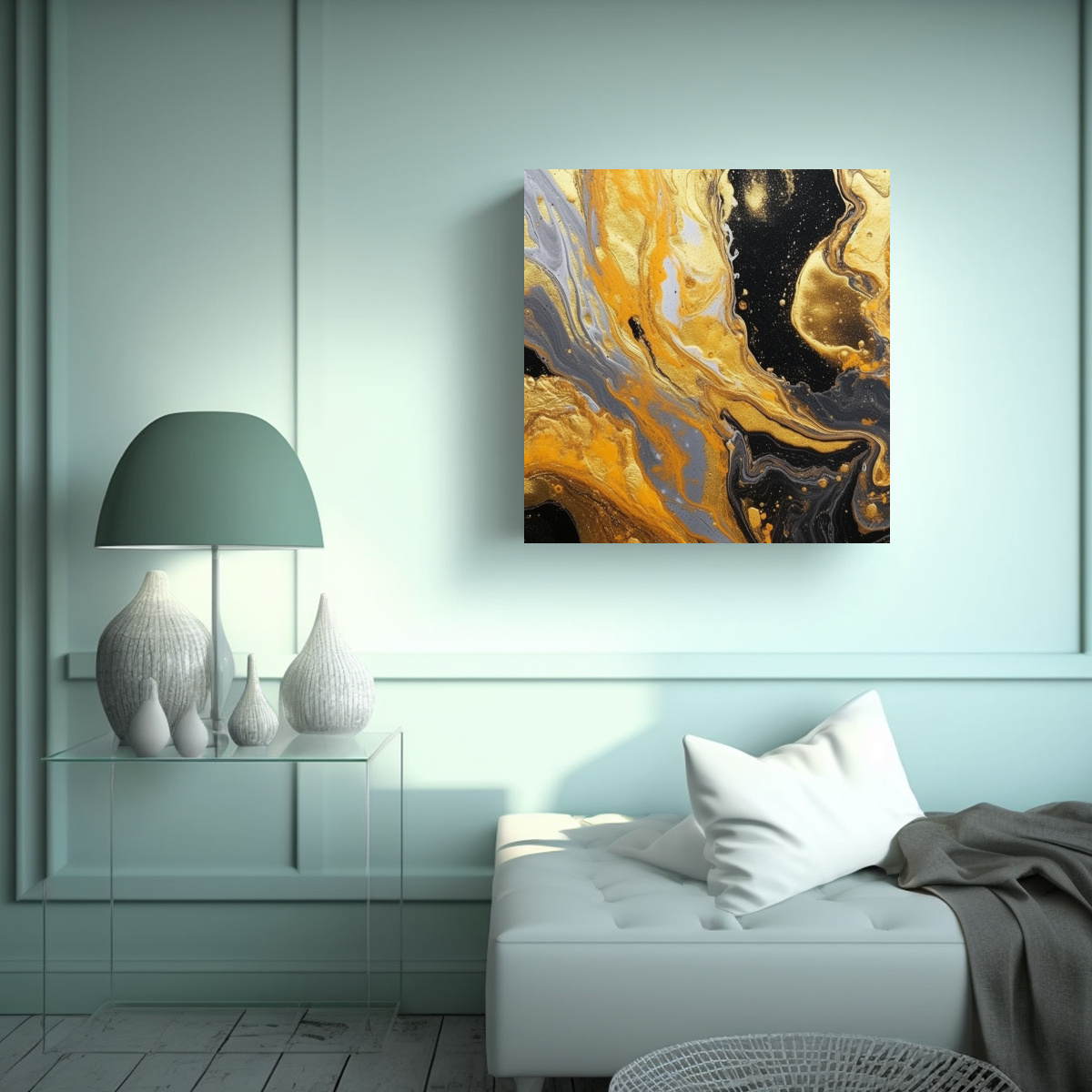 PINTURA DECORATIVA EN COLOR DORADO MÁRMOL 40X40 CM - 2