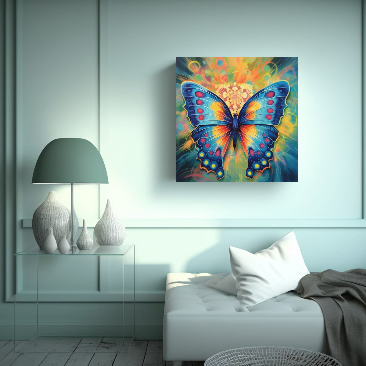 PINTURA DECORATIVA DE MARIPOSA COLORIDA ESTILO 100X100 CM - 2