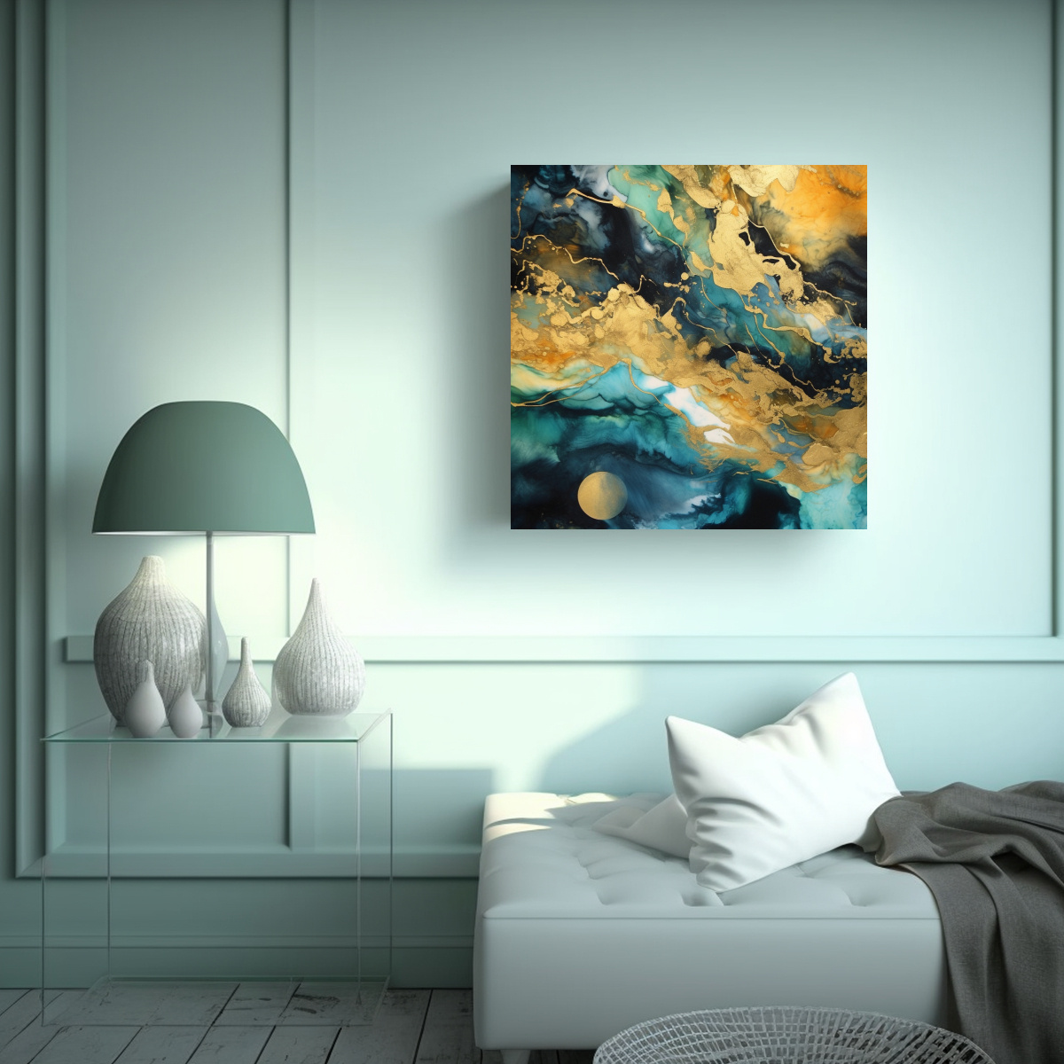 CUADRO DECORACIÓN OCEANSCAPEGOLD Y TÉCNICA DE 60X60 CM - 2