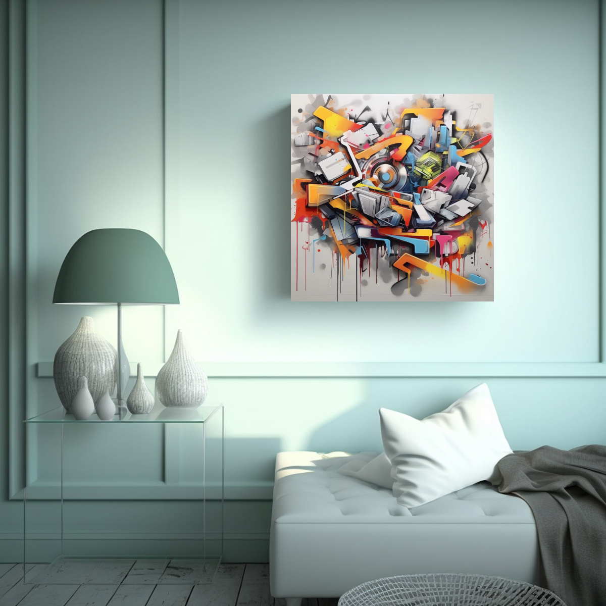 CUADRO WYLDSTYLE GRAFFITI ABSTRACTO CON ARMONÍA 70X70 CM - 2