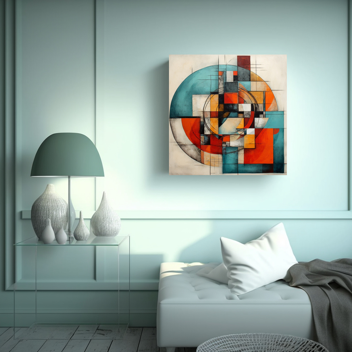 PINTURA DECORATIVA ABSTRACTA GEOMÉTRICA 50X50 CM - 2