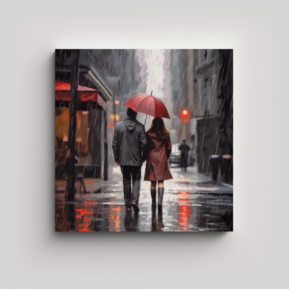 CUADRO VANGUARDIA PAREJA CAMINANDO BAJO LA LLUVIA 80X80 CM - 1