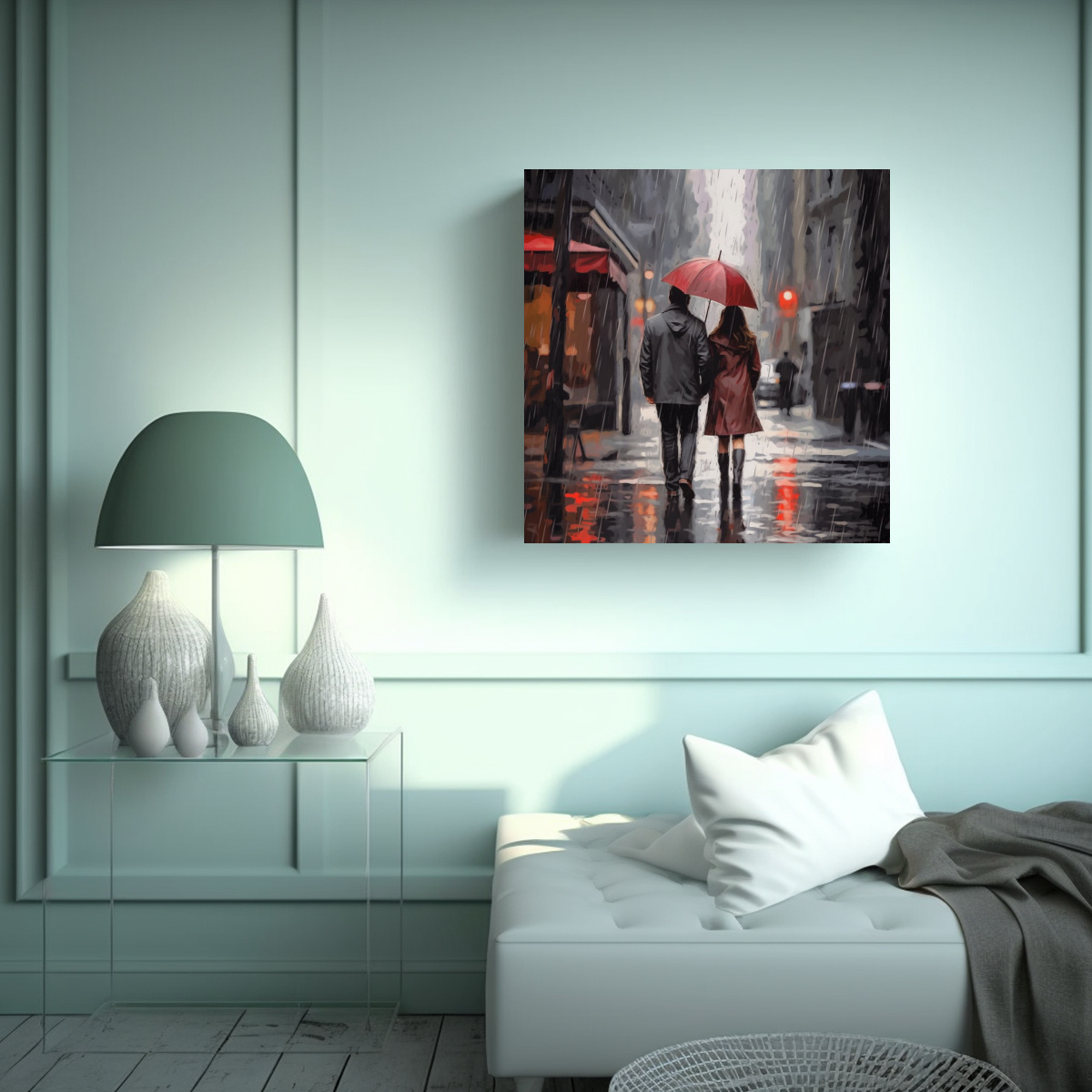 CUADRO VANGUARDIA PAREJA CAMINANDO BAJO LA LLUVIA 80X80 CM - 2