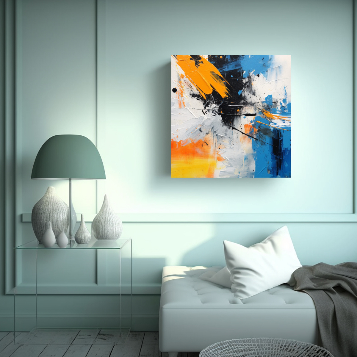 PINTURA AL ÓLEO ABSTRACTA EN ESTILO POLO BLANCO 20X20 CM - 2