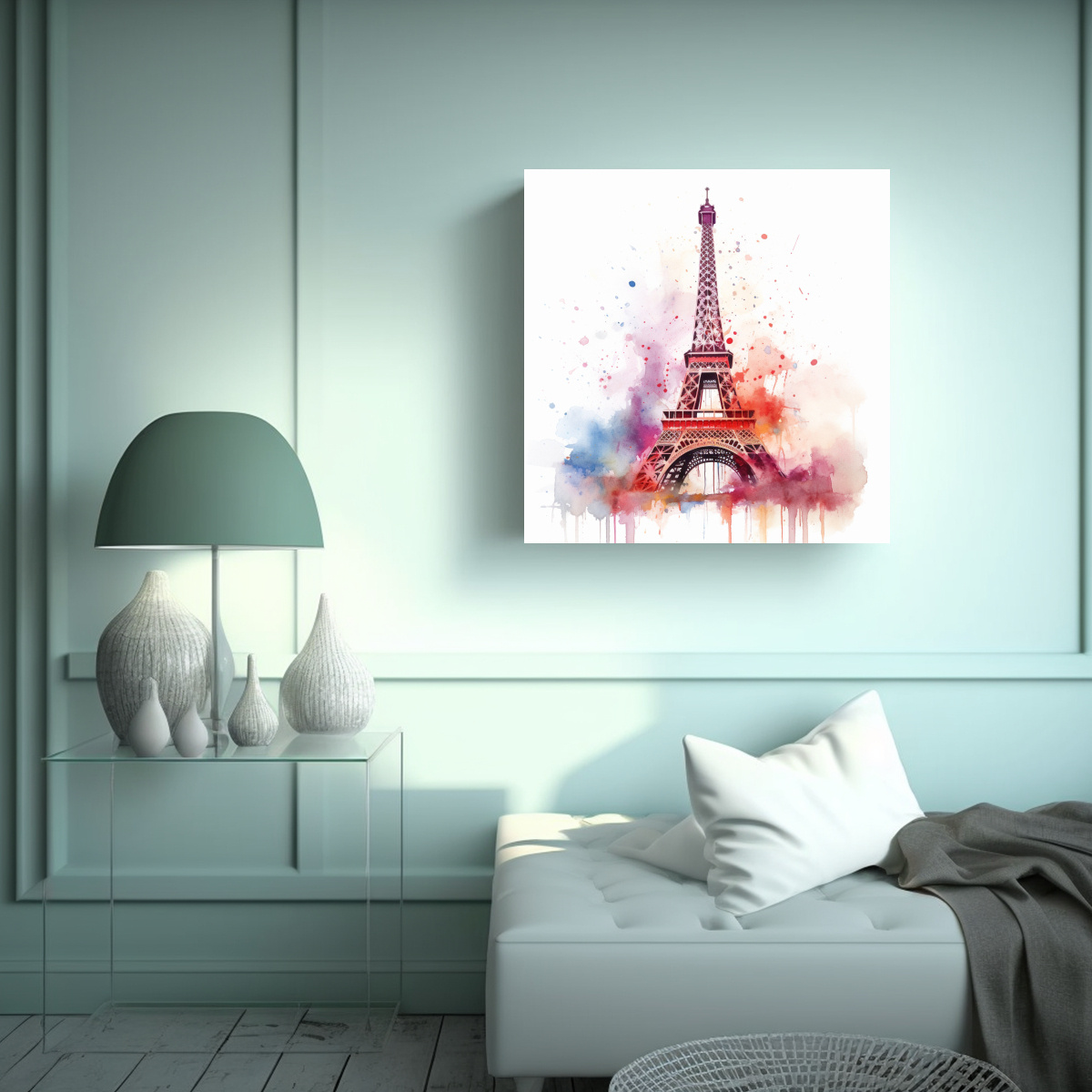 PINTURA DE LA TORRE EIFFEL EN ACUARELA CON 20X20 CM - 2
