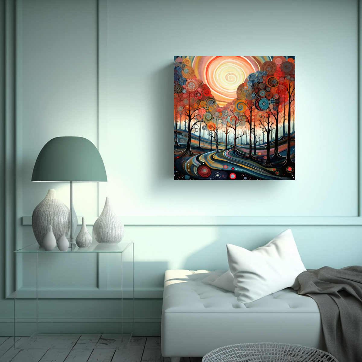 CUADROS MODERNOS DE ÁRBOL COLORIDO CON CÍRCULOS 30X30 CM - 2