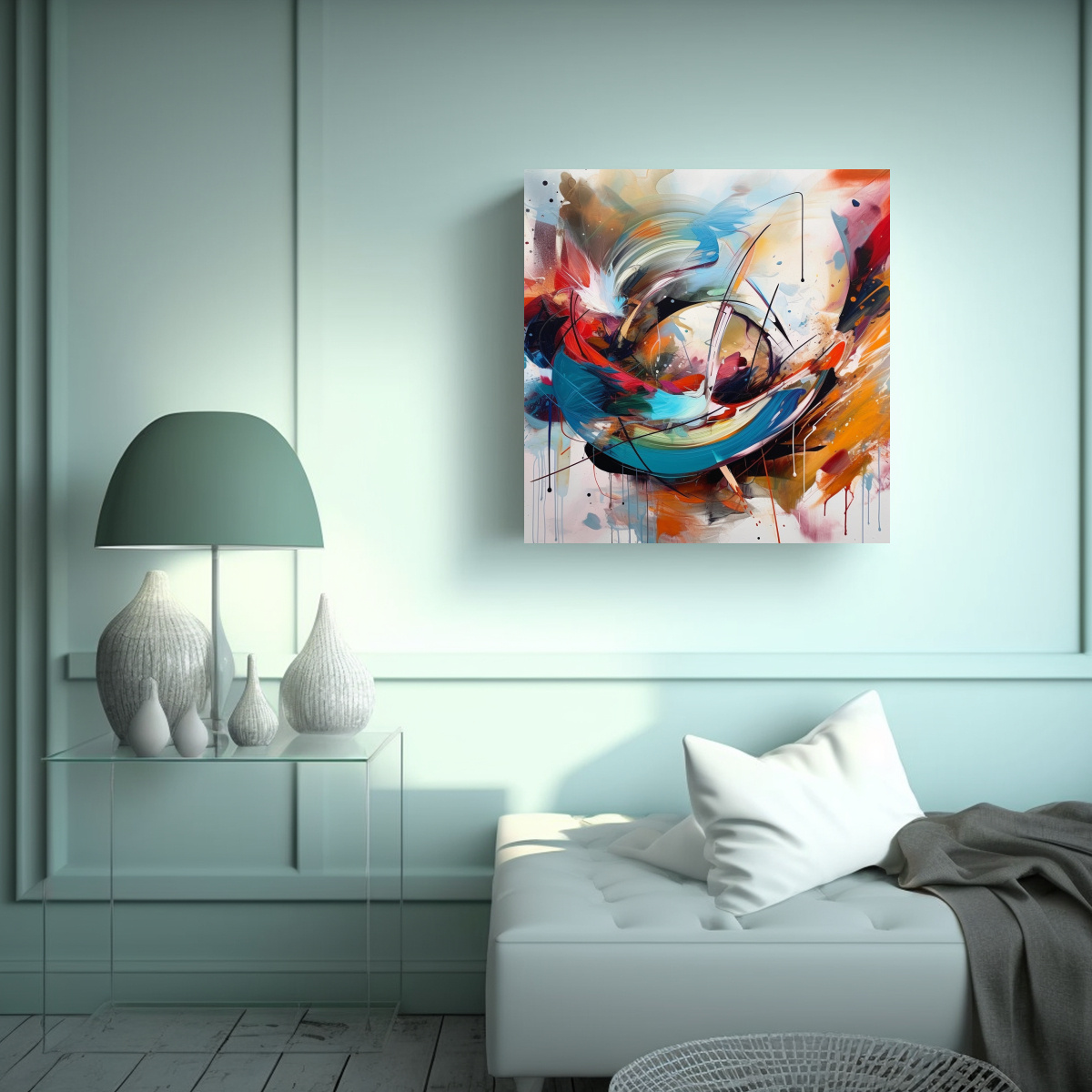 LIENZO DE TELA ACUARELA ESPACIAL CON UN GIRO 100X100 CM - 2