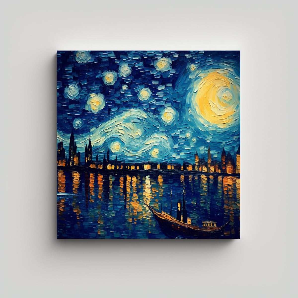 CUADRO NOCTURNO ESTILO VAN GOGH ALTA CALIDAD 60X60 CM - 1