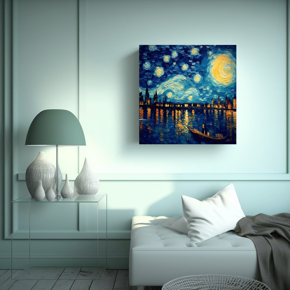 CUADRO NOCTURNO ESTILO VAN GOGH ALTA CALIDAD 60X60 CM - 2