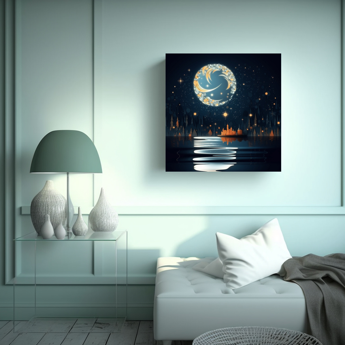 LIENZO DIBUJO SIMPLICIDAD NOCHE Y LUNA CON 30X30 CM - 2