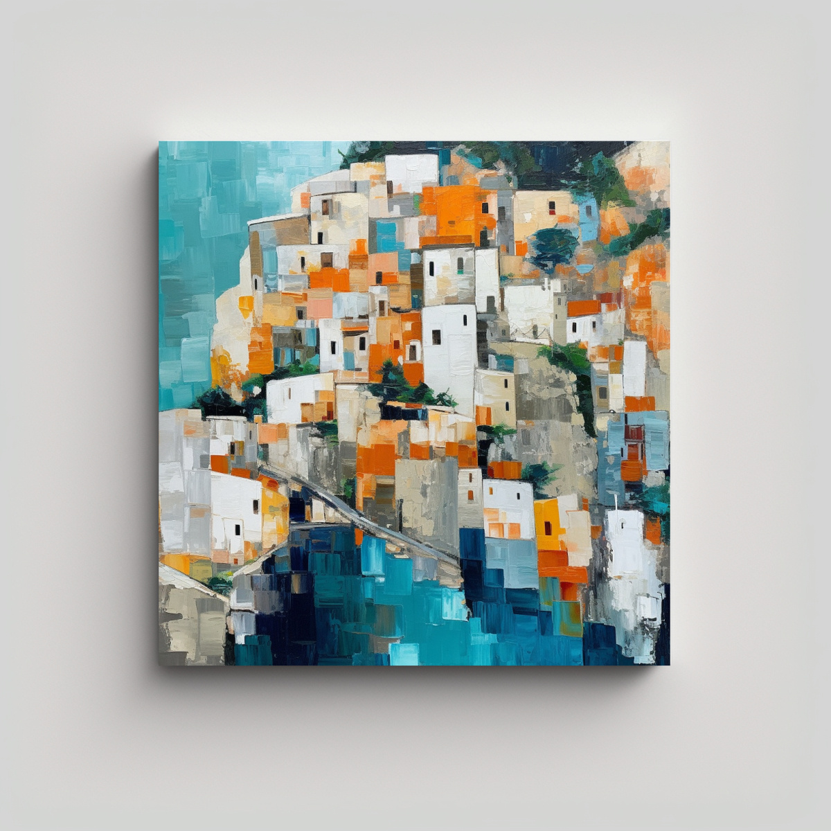 PINTURA ABSTRACTA LIENZO COSTA AMALFI INSPIRADA 20X20 CM - 1