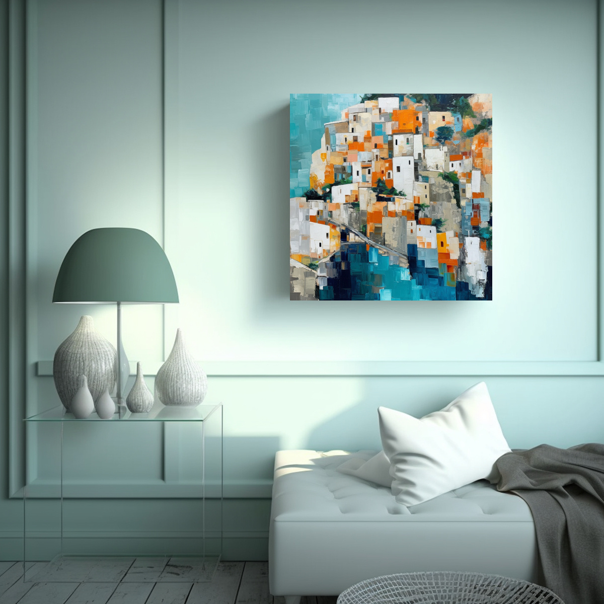 PINTURA ABSTRACTA LIENZO COSTA AMALFI INSPIRADA 20X20 CM - 2