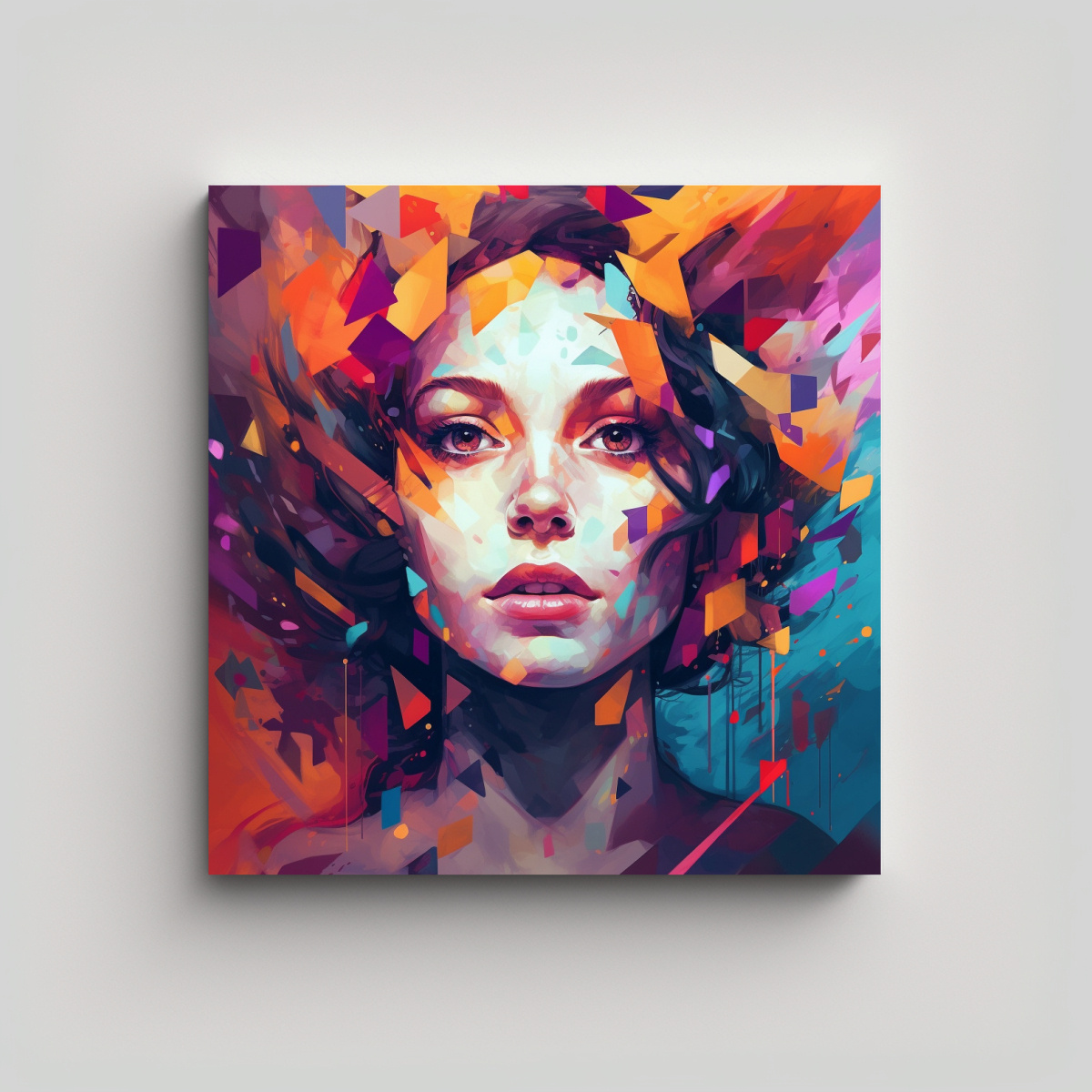 PINTURA DECORATIVA: ROSTRO DE MUJER CUBIERTO CON 70X70 CM - 1
