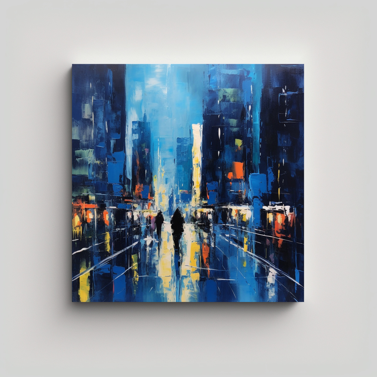 PINTURA EN BASTIDOR CREATIVA PODER CIUDAD EN AZUL 30X30 CM - 1