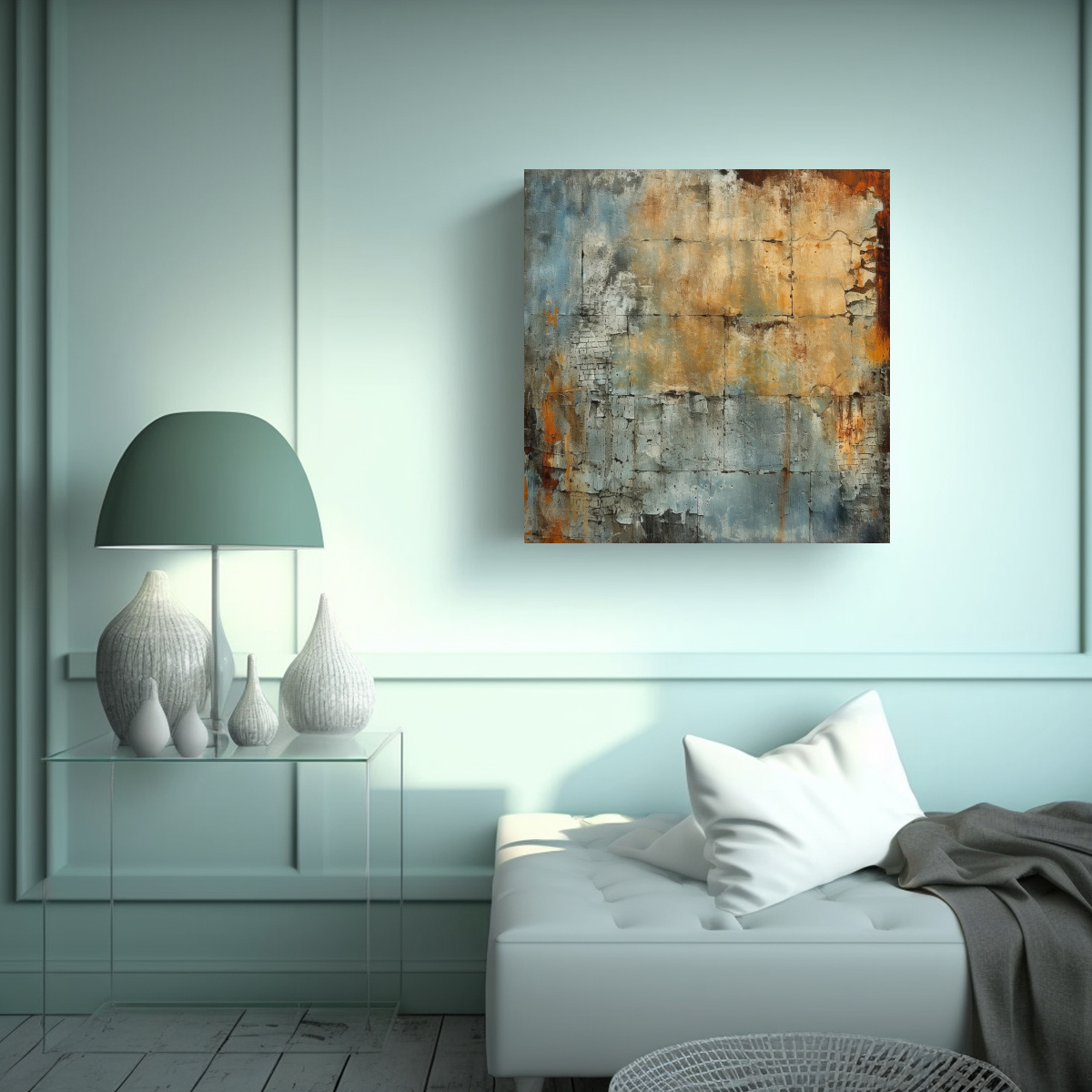 PINTURA DECORATIVA ABSTRACTA GRUNGE INDUSTRIAL EN 60X60 CM - 2