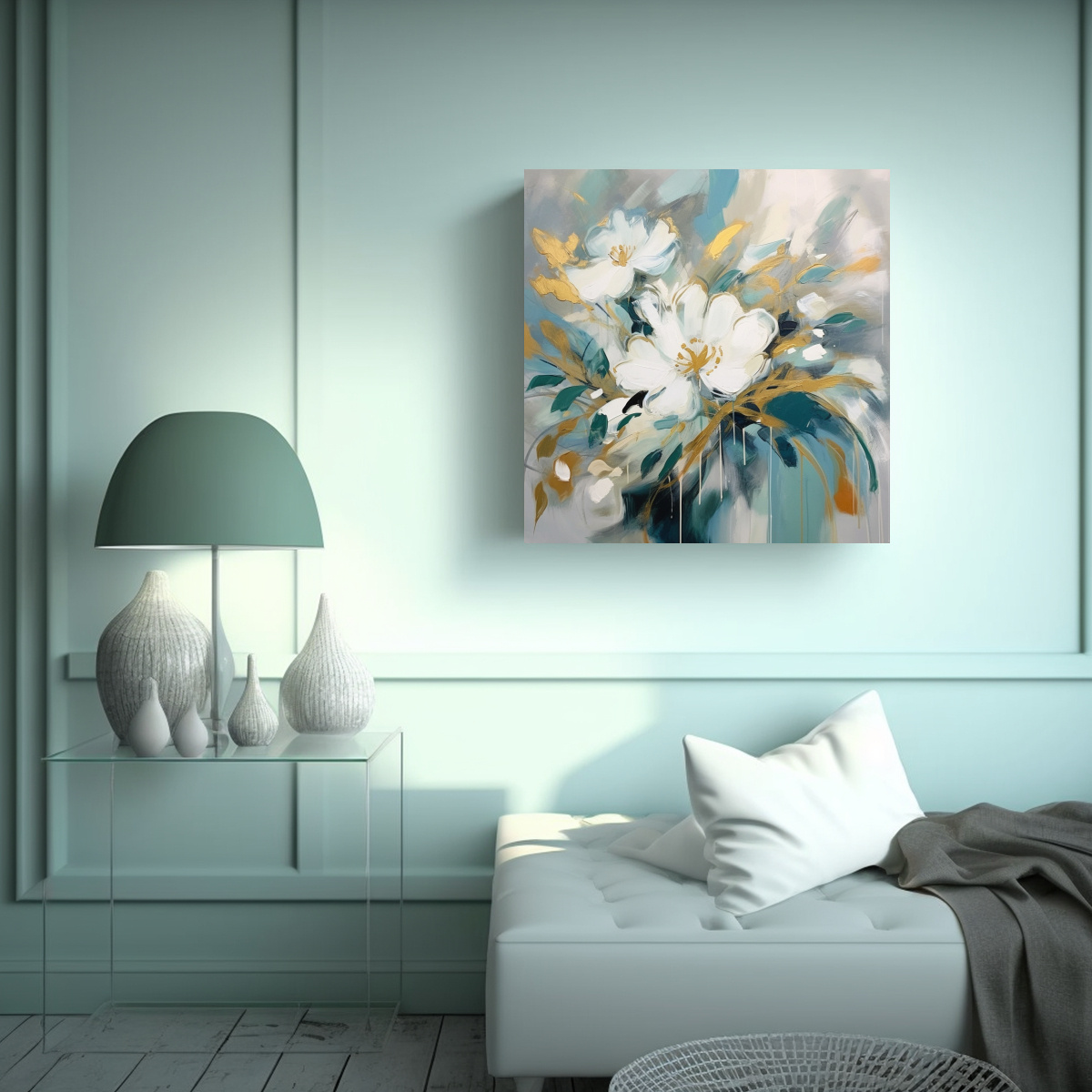 CUADRO DECORATIVO CALIDEZ ABSTRACTO CON FLORES 20X20 CM - 2