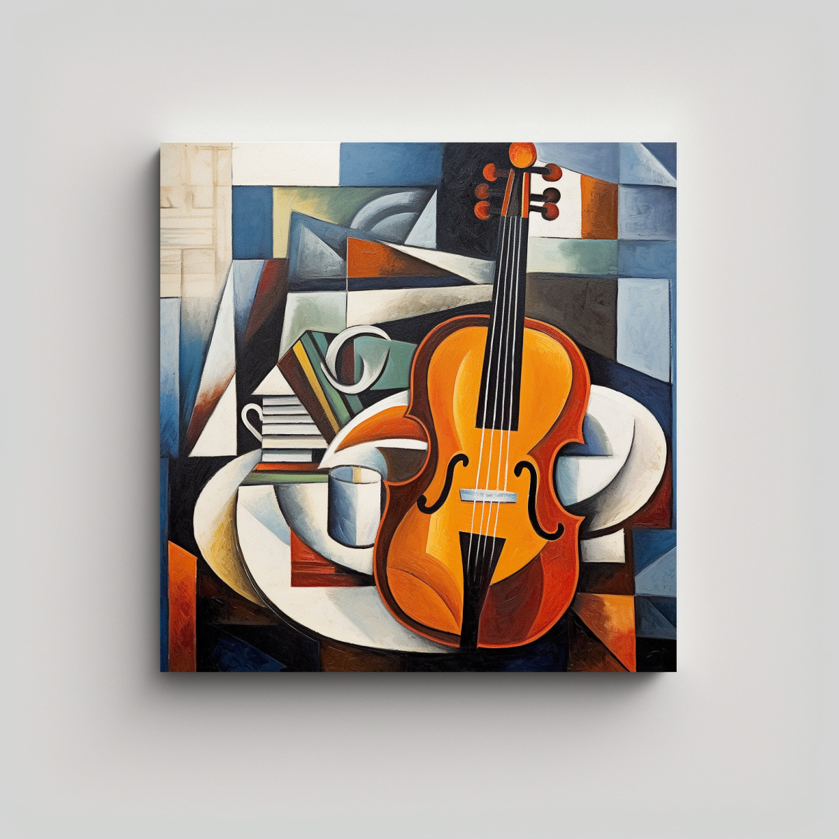 PINTURA CUBISTA CON DETALLES DE COLORES EN LIENZO 80X80 CM - 1