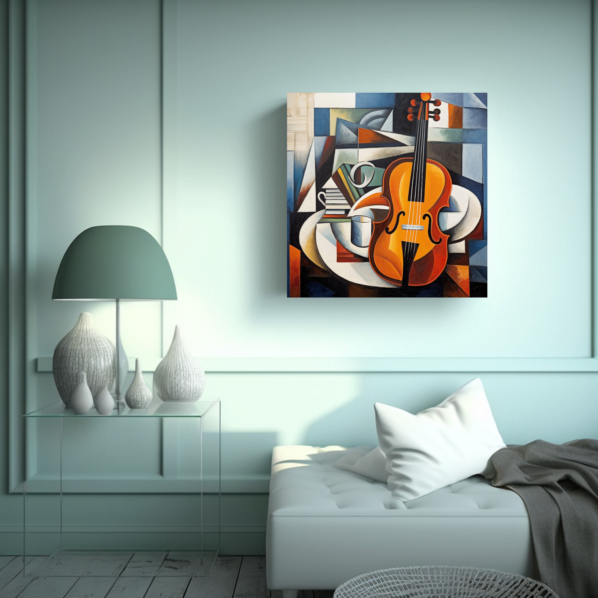 PINTURA CUBISTA CON DETALLES DE COLORES EN LIENZO 80X80 CM - 2