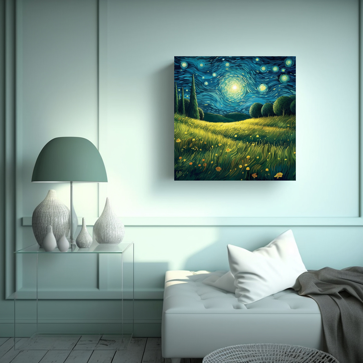 CUADRO INSPIRADO EN LA NOCHE ESTRELLADA DE 20X20 CM - 2