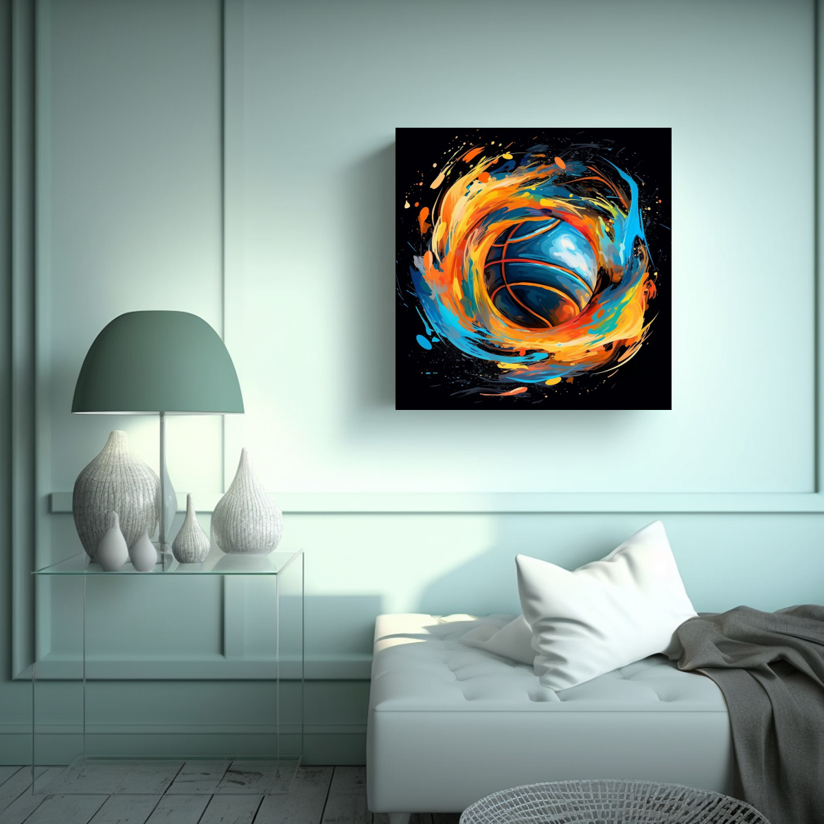 CUADRO ABSTRACTA DE BALONCESTO DINÁMICO 100X100 CM - 2