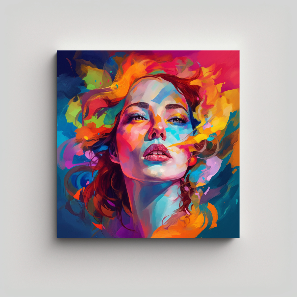 CUADRO ABSTRACTO PARA SALA CON RETRATO DE MUJER 70X70 CM - 1