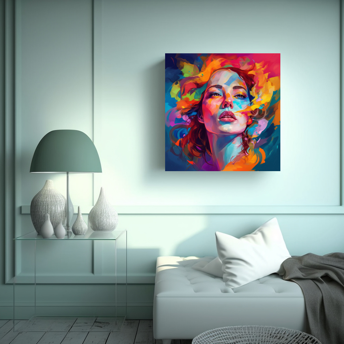 CUADRO ABSTRACTO PARA SALA CON RETRATO DE MUJER 70X70 CM - 2