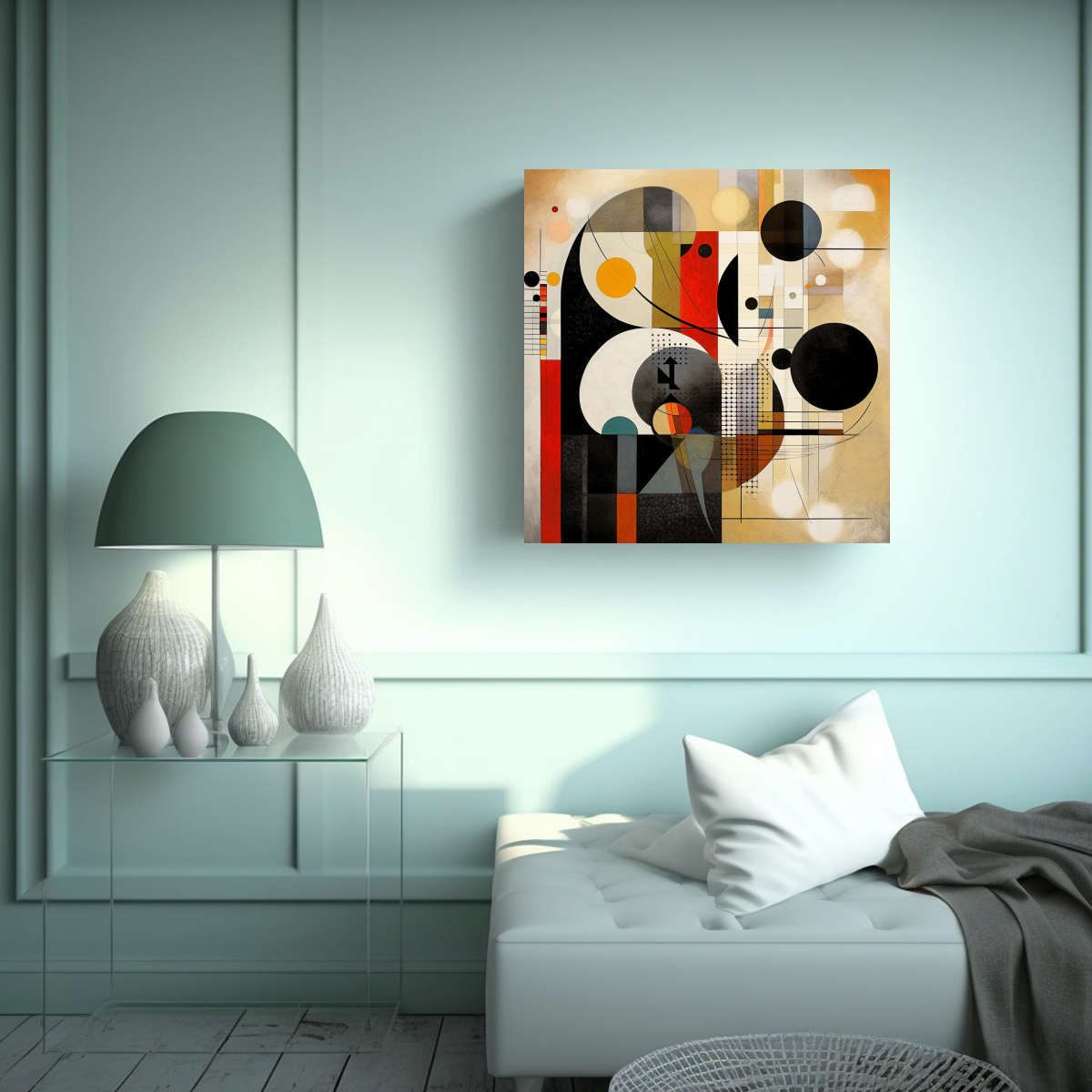 ARTE DE PARED MODERNO EN BLANCO Y NEGRO CON COLOR 80X80 CM - 2