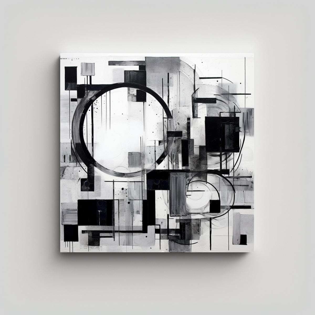 PINTURAS ABSTRACTAS MODERNAS EN BLANCO Y NEGRO, 30X30 CM - 1