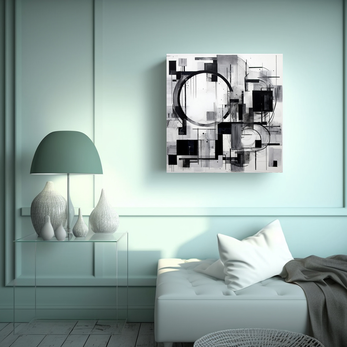 PINTURAS ABSTRACTAS MODERNAS EN BLANCO Y NEGRO, 30X30 CM - 2