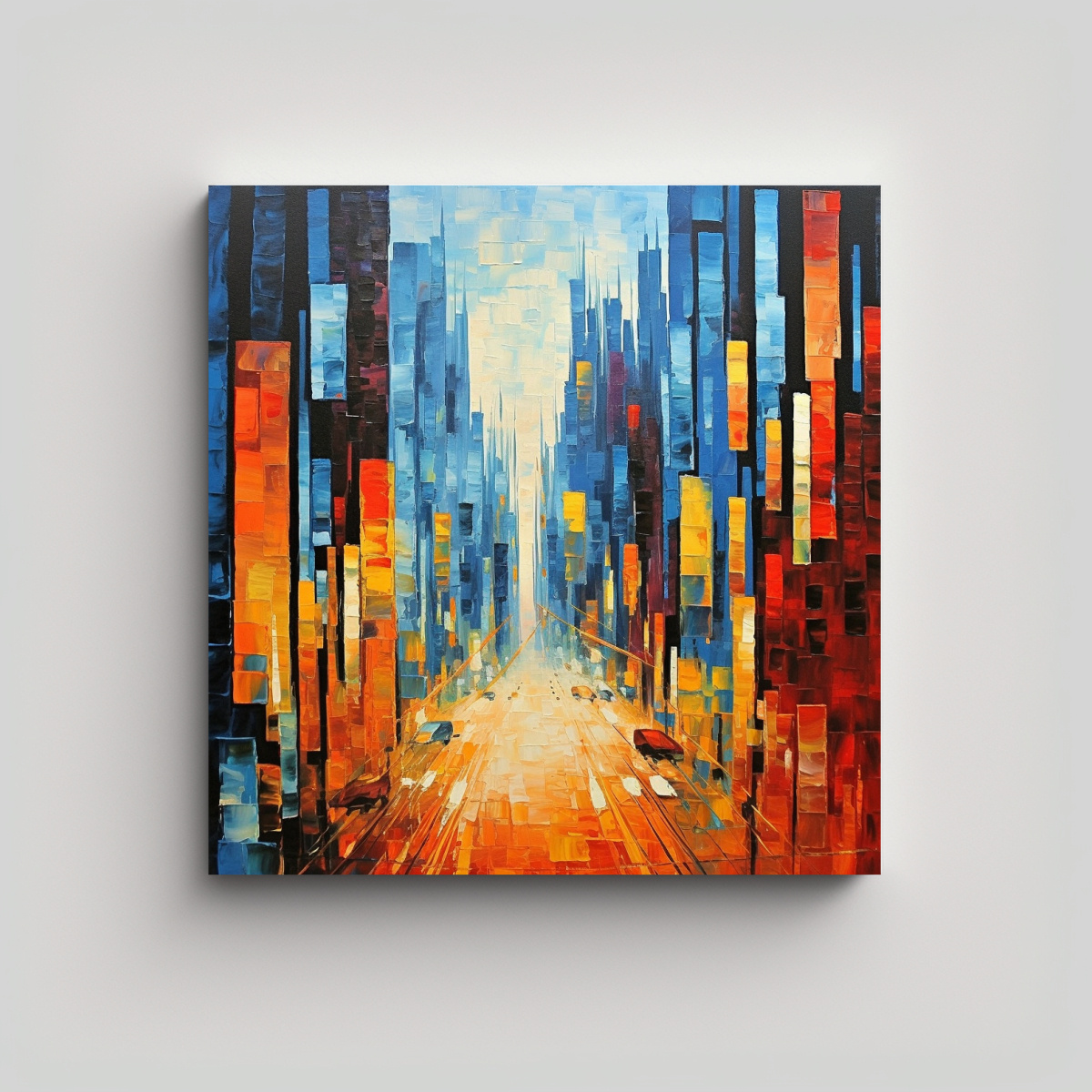 PINTURA ABSTRACTA DE LA CIUDAD MODERNA EN ÓLEO 80X80 CM - 1