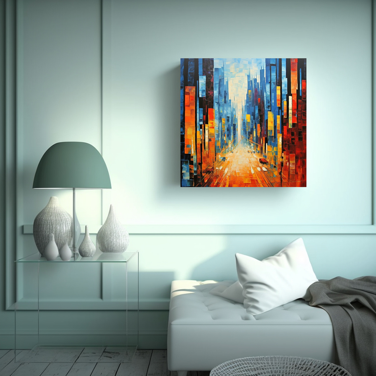 PINTURA ABSTRACTA DE LA CIUDAD MODERNA EN ÓLEO 80X80 CM - 2
