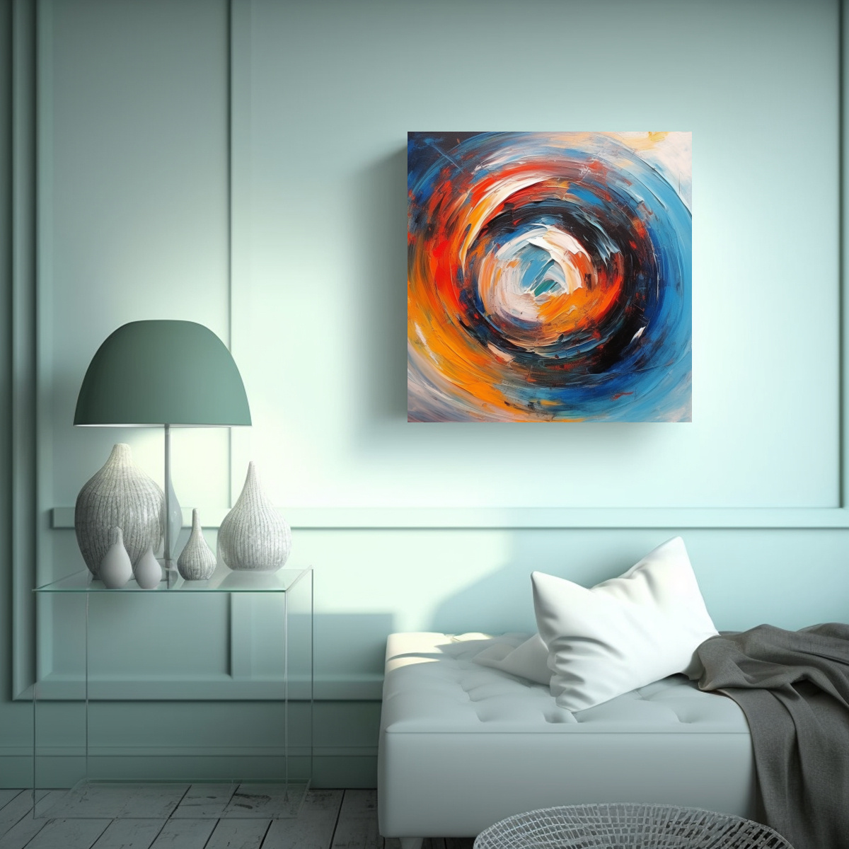 PINTURA AL ÓLEO ABSTRACTA EN DISEÑO DE ESCENARIO 80X80 CM - 2