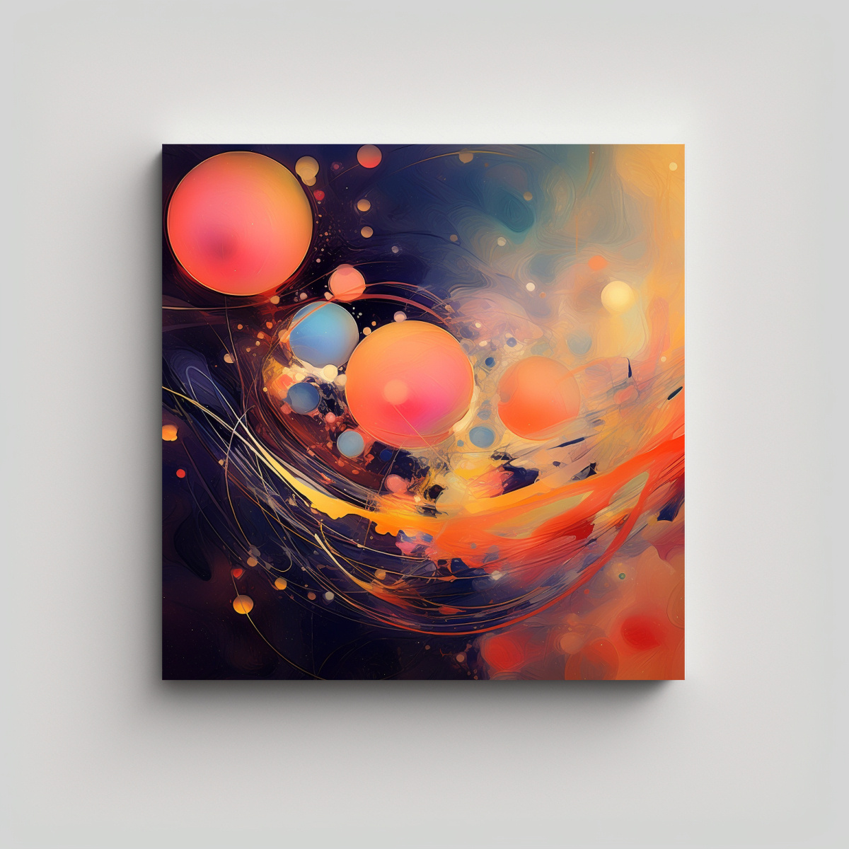 PINTURA FLORAL EN BASTIDOR MOVIMIENTO ABSTRACTO 80X80 CM - 1
