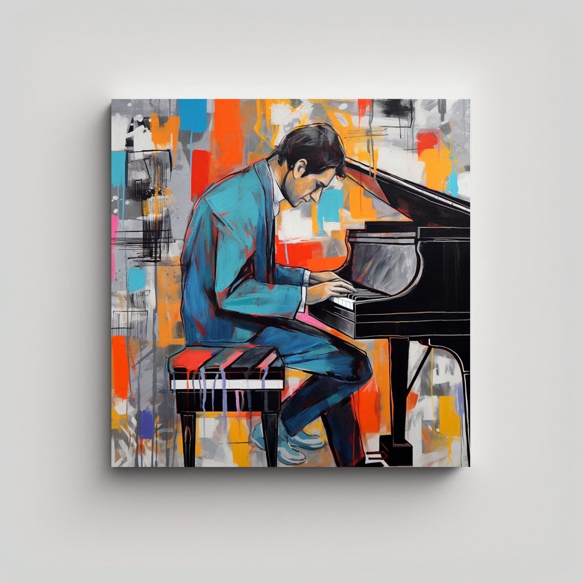 PINTURA ABSTRACTA DE GRAFITI EN DOS COLORES CON 90X90 CM - 1