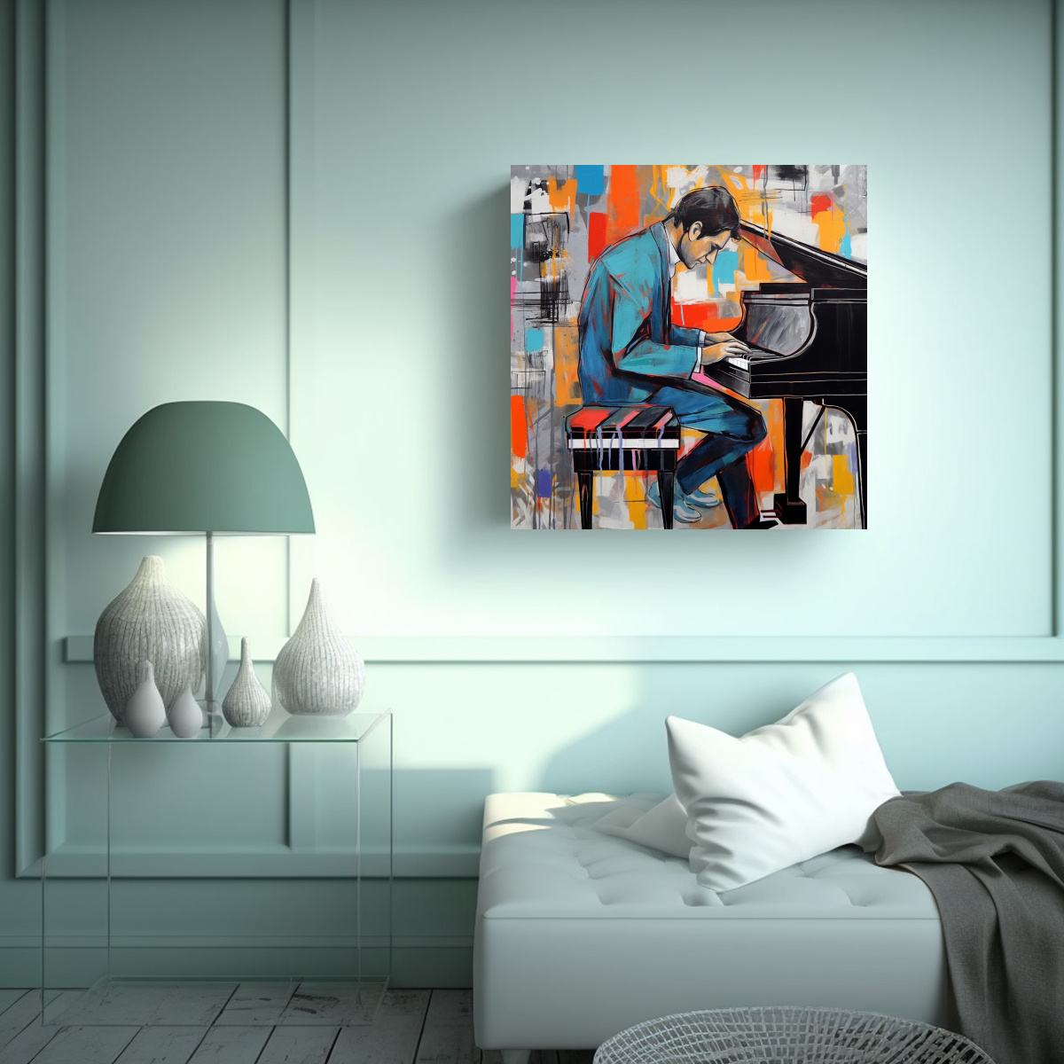PINTURA ABSTRACTA DE GRAFITI EN DOS COLORES CON 90X90 CM - 2