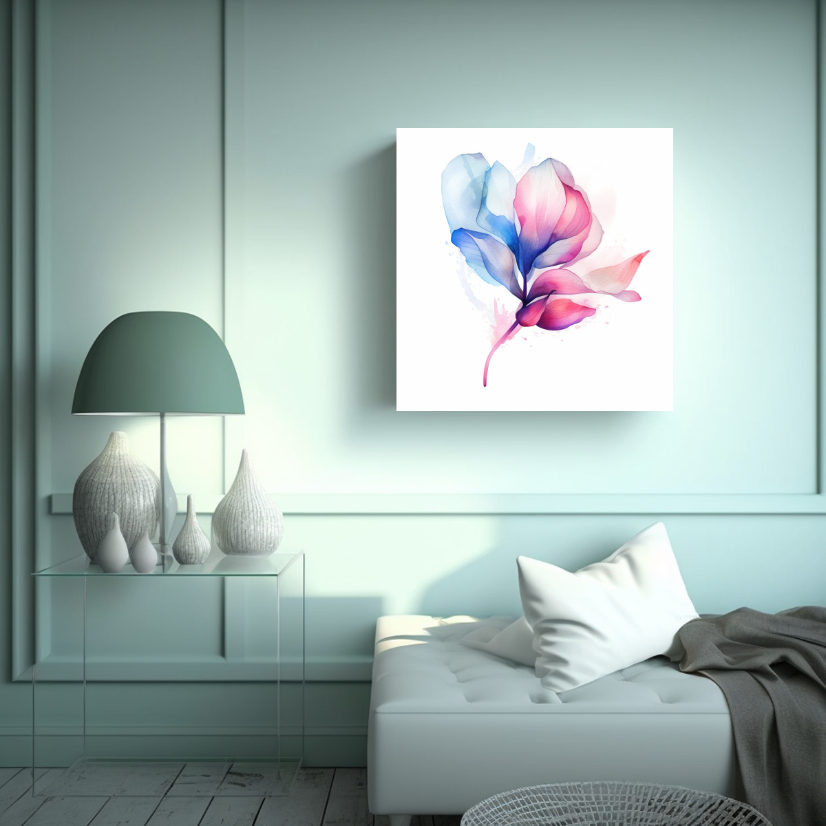 PINTURA EN BASTIDOR CONCEPTUAL: FLOR EN ACUARELA 100X100 CM - 2