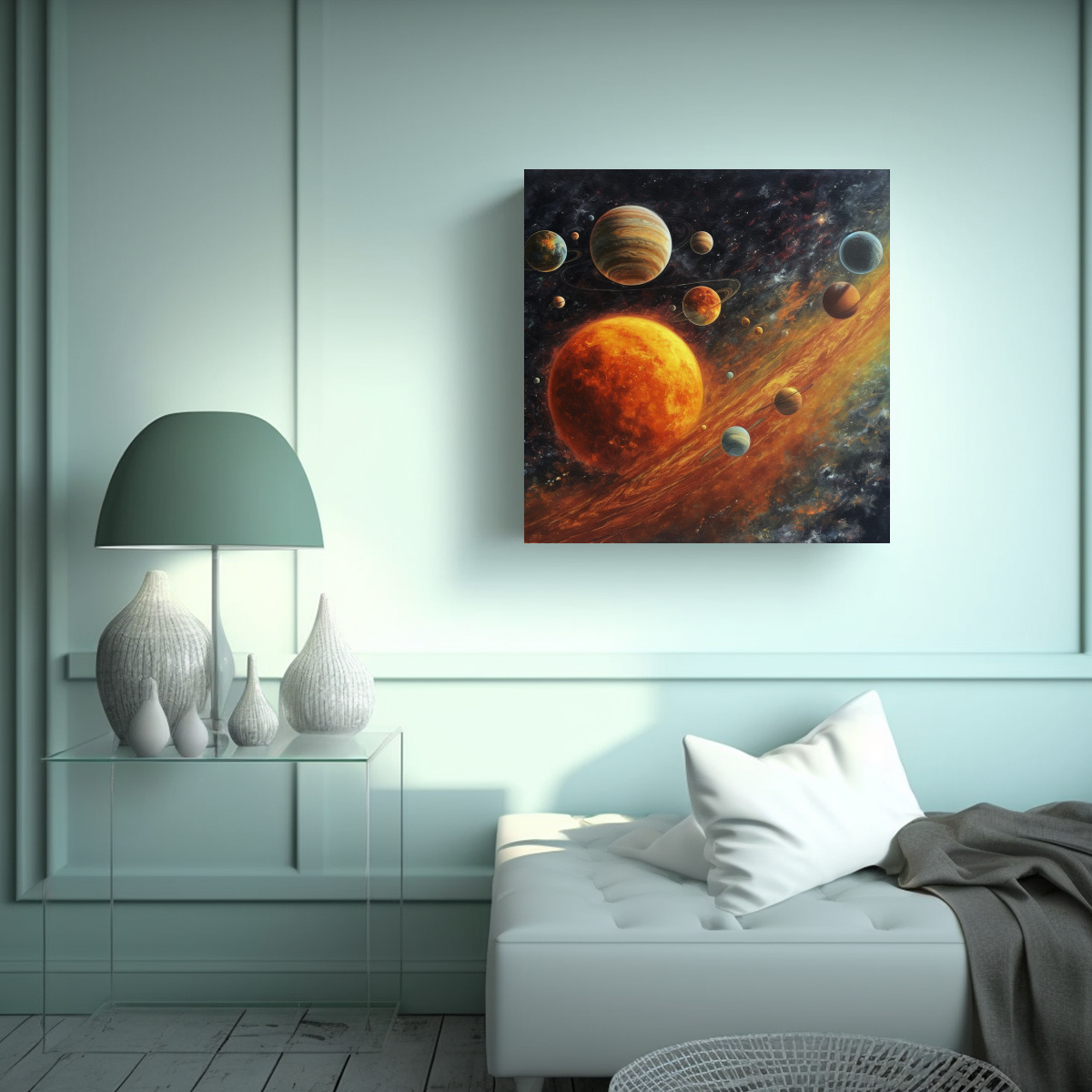 CUADRO SURREALISTA SISTEMA SOLAR EN BASTIDOR 60X60 CM - 2