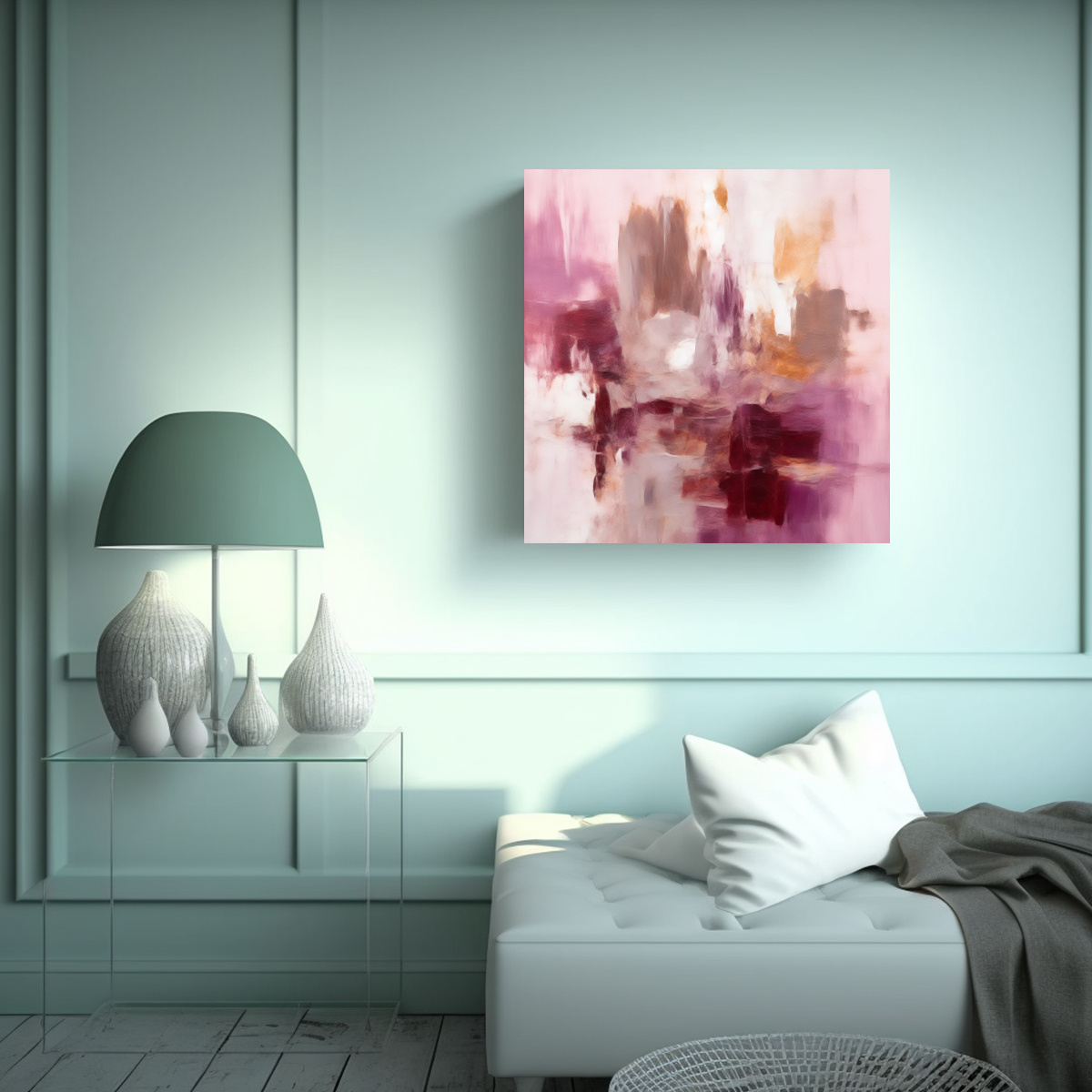 PINTURA ABSTRACTA EN LIENZO BLANCO Y BORDO 70X70 CM - 2