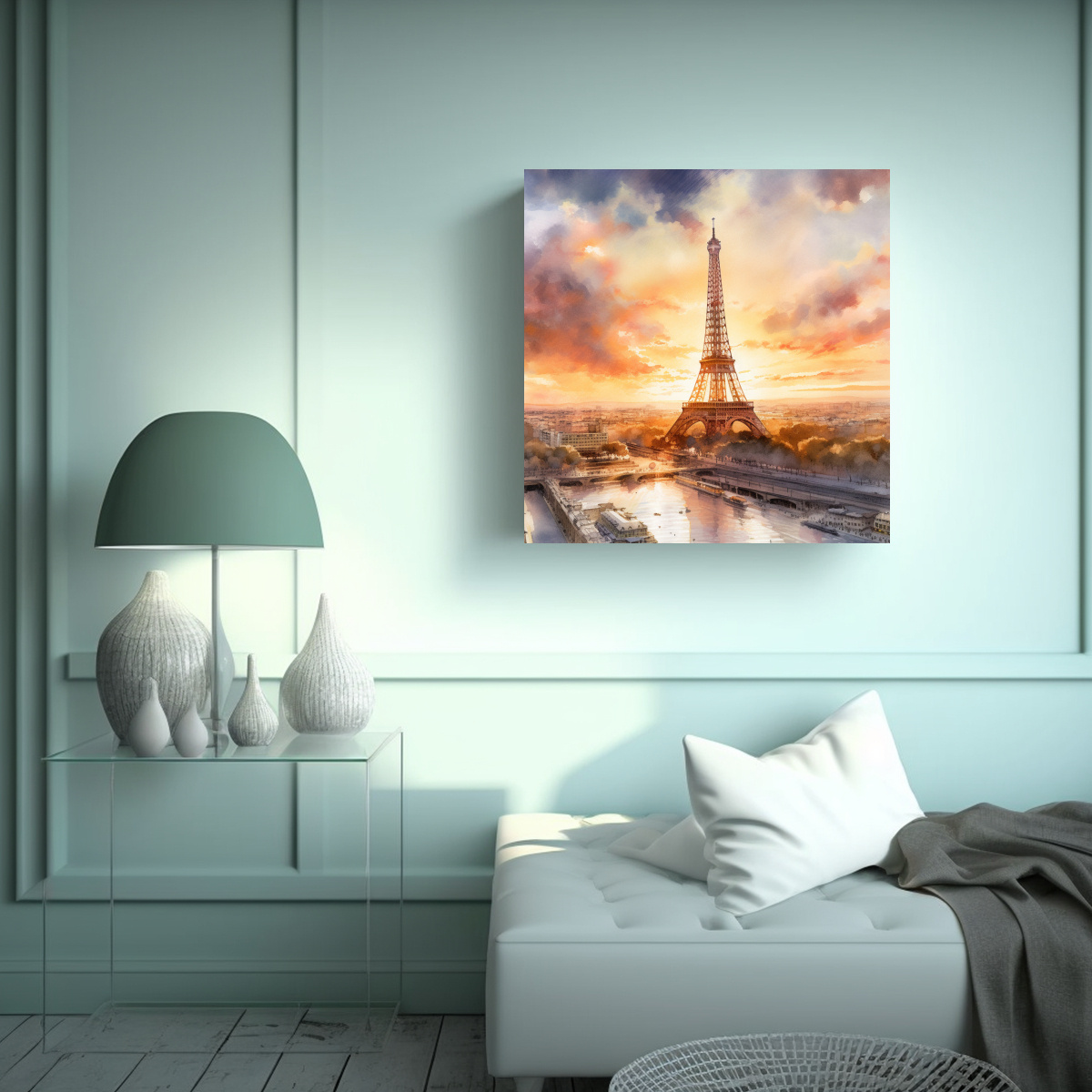 PINTURA DE PARED ESTILO PARÍS EN ACUARELA DE 50X50 CM - 2