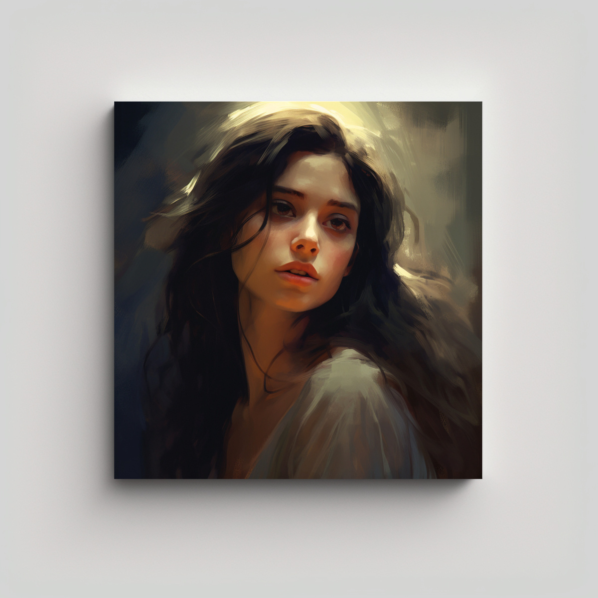 PINTURA DECORATIVA CUADRO CHICA DE CABELLO OSCURO 30X30 CM - 1