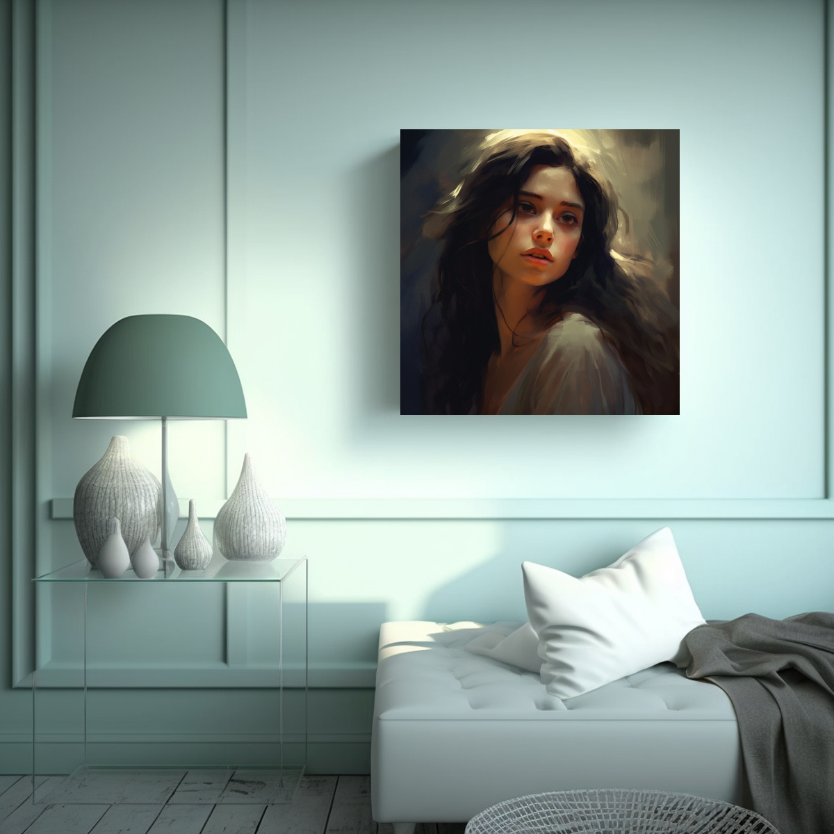 PINTURA DECORATIVA CUADRO CHICA DE CABELLO OSCURO 30X30 CM - 2