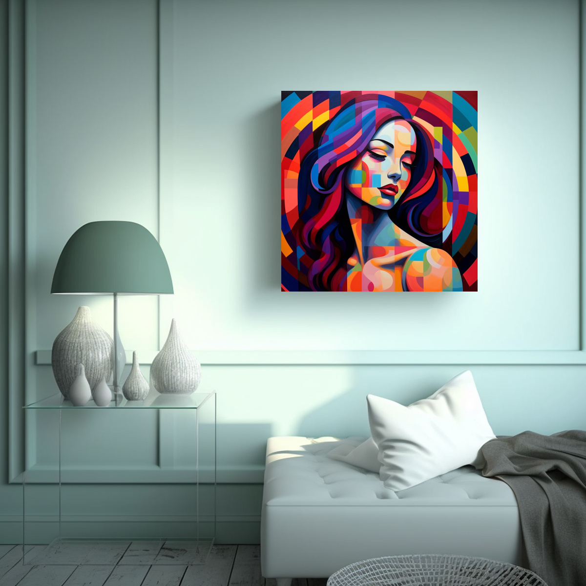 CUADRO POP ART DE MUJER CON PELO LARGO Y LISO, UN 50X50 CM - 2