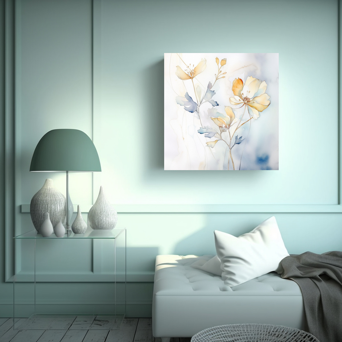 PINTURA ACUARELA ORGÁNICA DELICADA CON ESPACIO 70X70 CM - 2